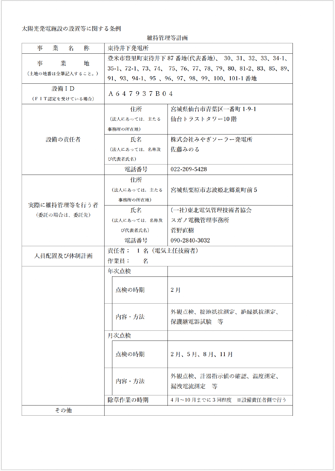 東待井下発電所　維持管理計画